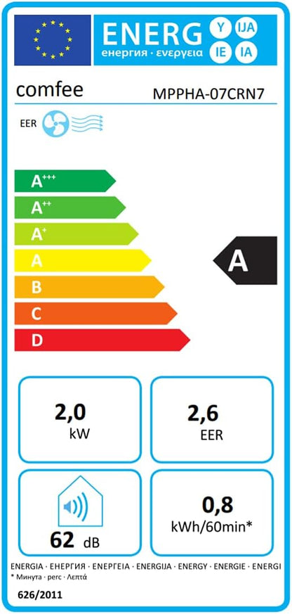 Comfee Mobiles Klimagerät MPPHA-07CRN7, 7000 BTU 2,0kW, Kühlen&Ventilieren&Entfeuchten, Raumgröße bis 68m³(25㎡), Mobile Klimaanlage mit Abluftschlauch