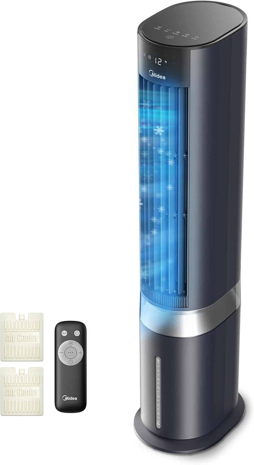 Midea Sensicool Luftkühler mit 7L Wasserkühlung | Mobile Klimaanlage ohne Abluftschlauch | Ventilator mit Wasserkühlung | 2000m³/h Verdunstungskühler, 6 Geschwindigkeiten, Touch-Display (Blau)