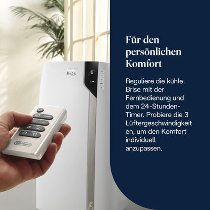 De'Longhi Pinguino Extreme - Mobiles Klimagerät, für Räume bis 33,5 m², mit Luftentfeuchter & Ventilator, 8900 BTU, Leiser Betrieb, Eco-Real-Feel, 24h-Timer, Energieeffizienzklasse A+ (PACEX93)