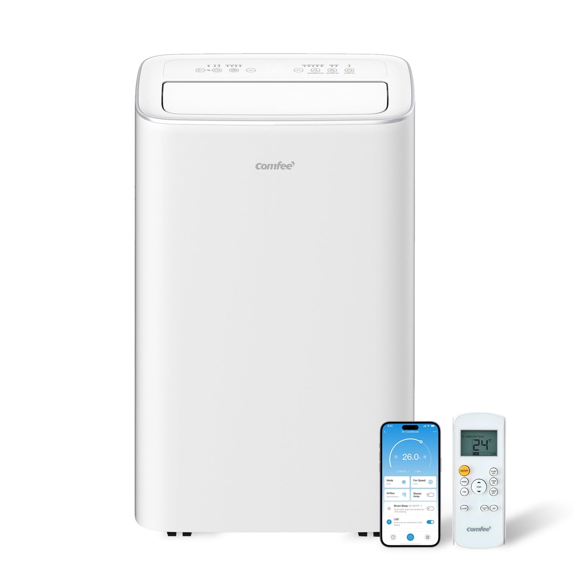 Comfee Mobiles Klimagerät Breezy Cool Pro 2.6,9000 BTU 2,6kW, Kühlen&Ventilieren&Entfeuchten,APP-Steuerung,Raumgröße bis 88m³(33㎡),Mobile Klimaanlage mit Abluftschlauch [Energieklasse A]