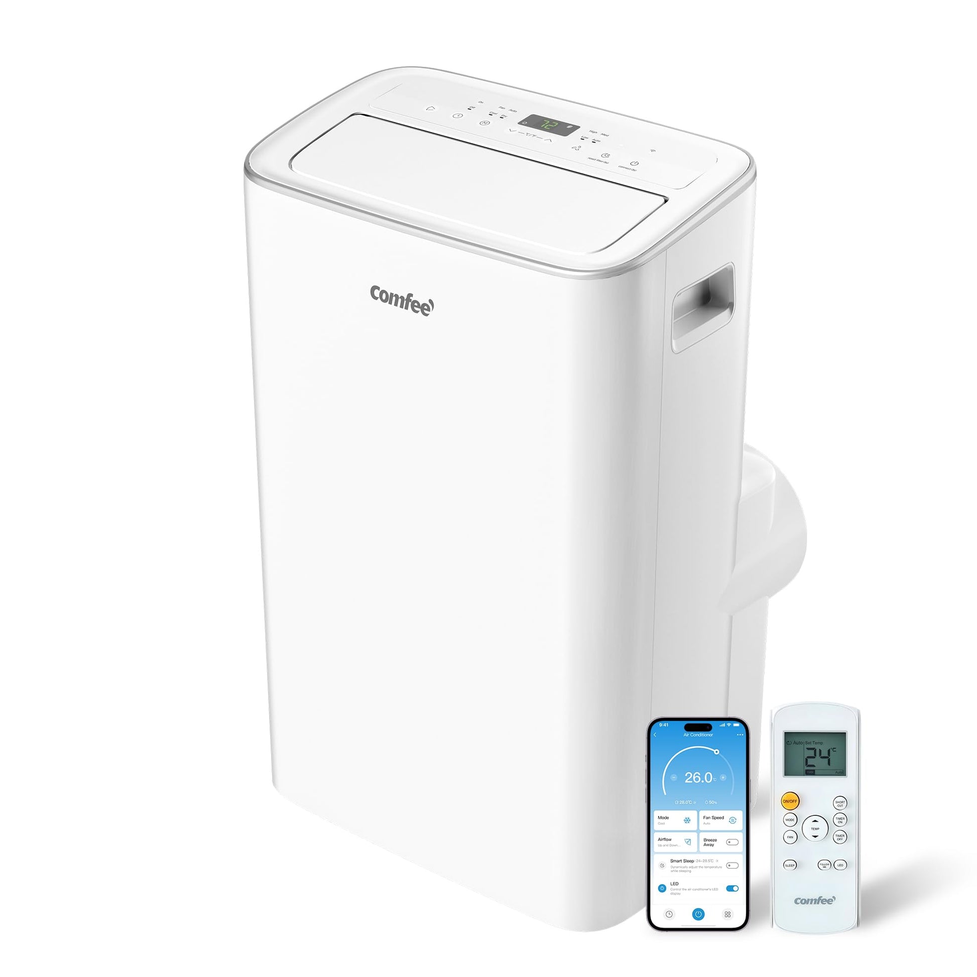 Comfee Mobiles Klimagerät Breezy Cool Pro 2.6,9000 BTU 2,6kW, Kühlen&Ventilieren&Entfeuchten,APP-Steuerung,Raumgröße bis 88m³(33㎡),Mobile Klimaanlage mit Abluftschlauch [Energieklasse A]