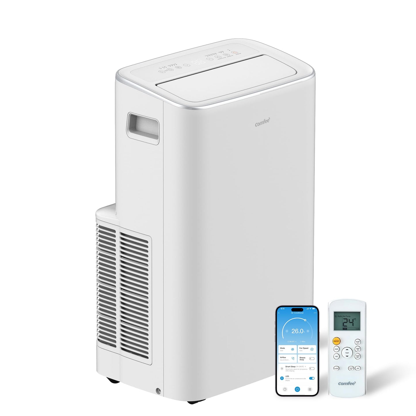 Comfee Mobiles Klimagerät Breezy Cool Pro 2.6,9000 BTU 2,6kW, Kühlen&Ventilieren&Entfeuchten,APP-Steuerung,Raumgröße bis 88m³(33㎡),Mobile Klimaanlage mit Abluftschlauch [Energieklasse A]