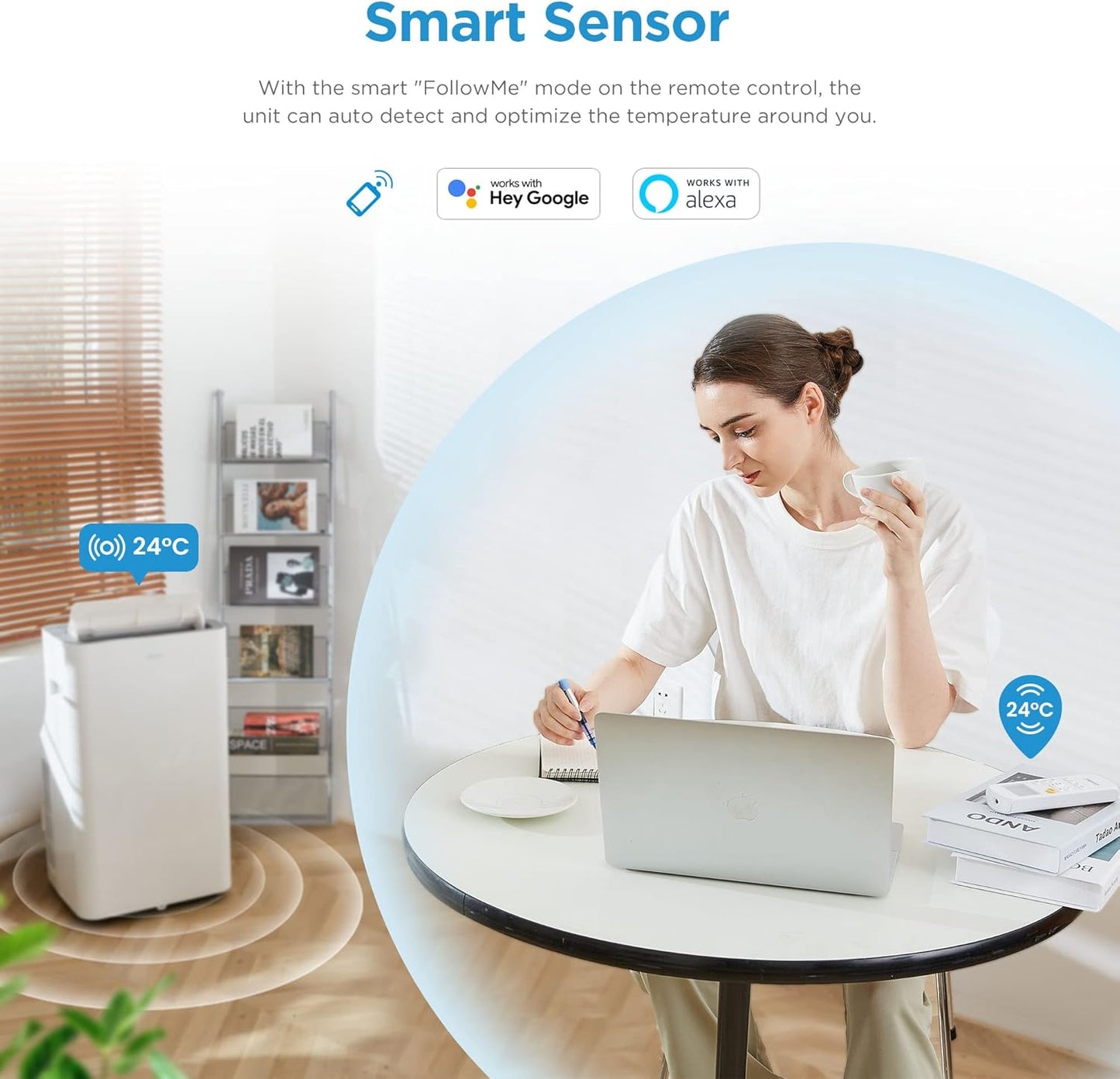 Midea Mobiles Klimagerät Silent Cool 26 Pro WF, 3-in-1 Klimaanlage mit Abluftschlauch, Kühlen&Entfeuchten&Ventilieren, 9000 BTU, 2.6kW, für Räume ca. 80m³(32㎡), EEK A
