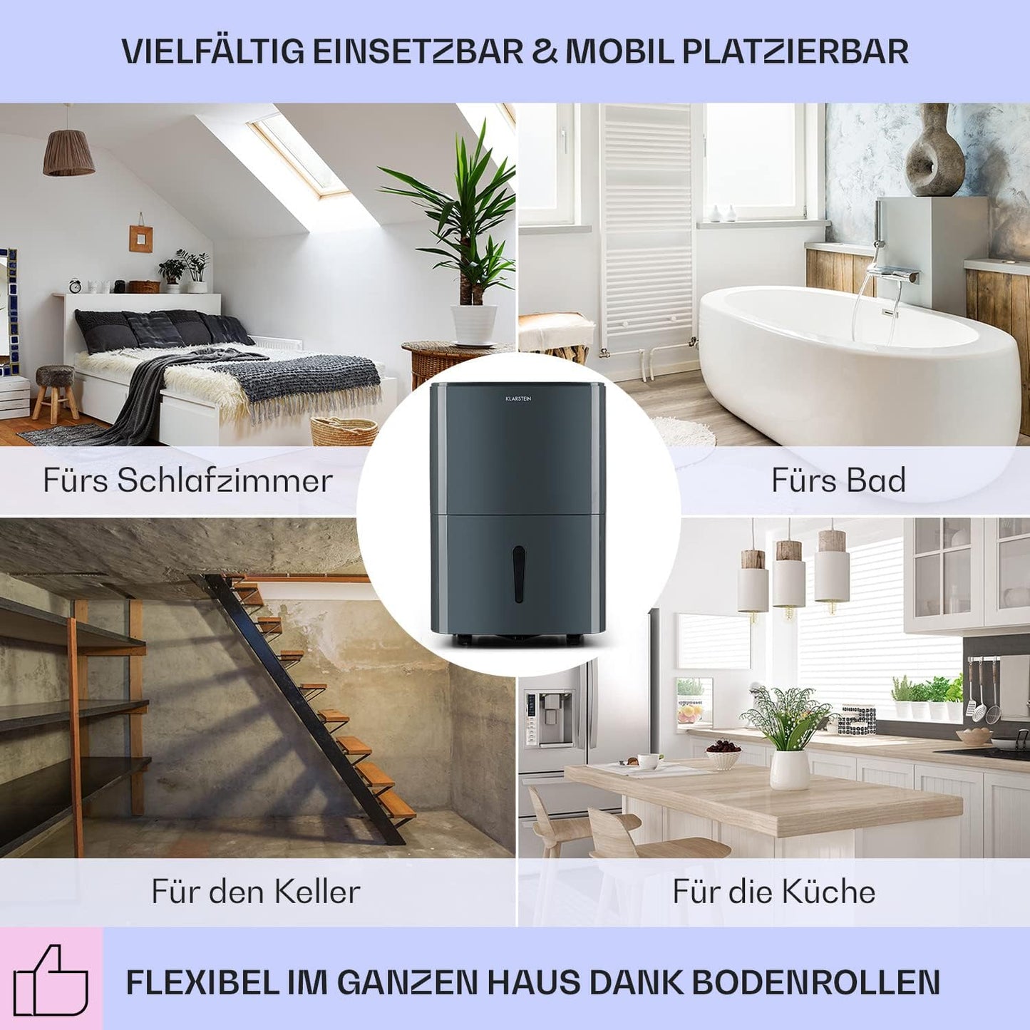 Klarstein Luftentfeuchter & Luftreiniger Elektrisch, 20 L Raumentfeuchter Klein für Wohnung Schlafzimmer Badezimmer Keller, Effizienter Bad/Raum Entfeuchter, Elektrischer & Kleiner Luftentfeuchter