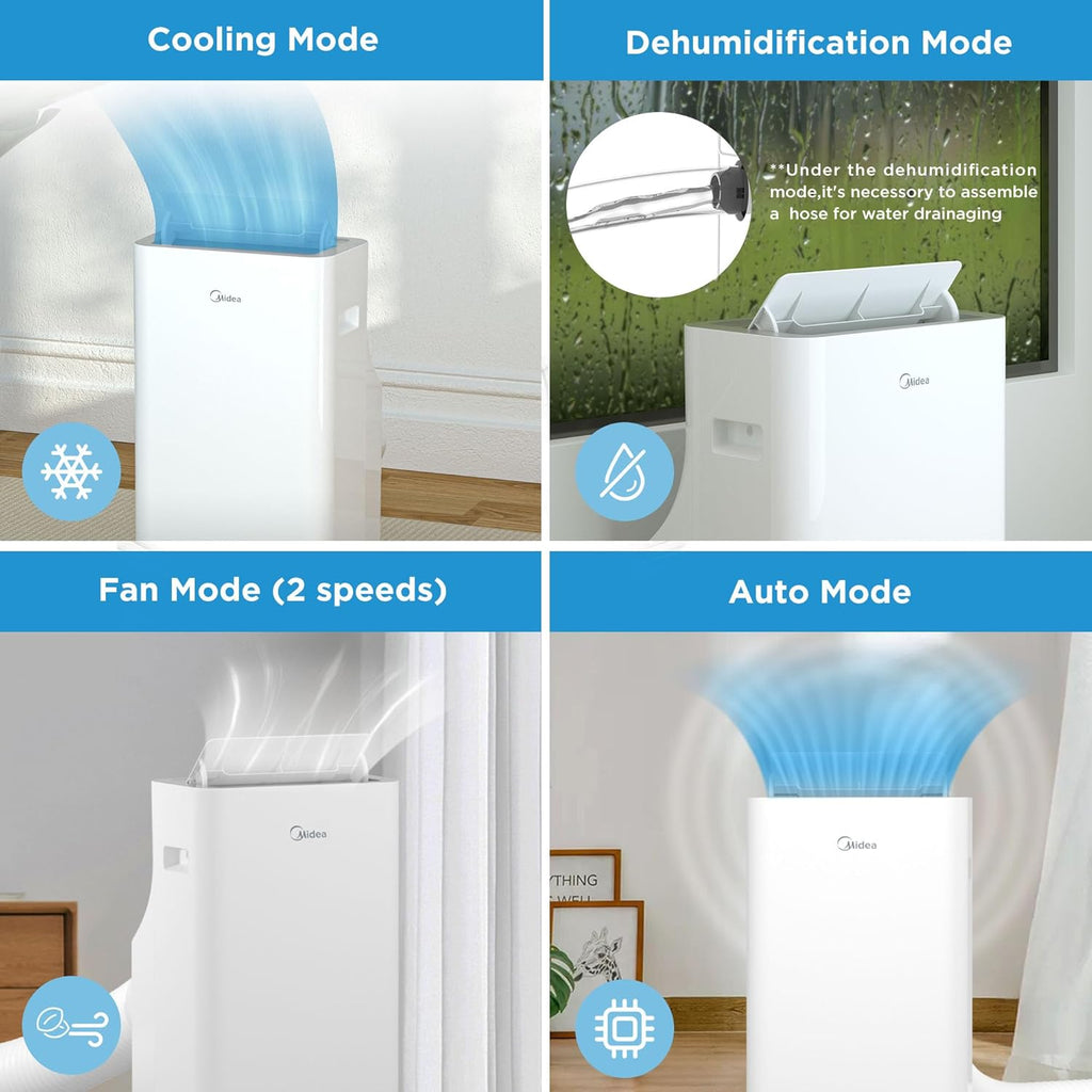 Midea Mobiles Klimagerät Silent Cool 26 Pro WF, 3-in-1 Klimaanlage mit Abluftschlauch, Kühlen&Entfeuchten&Ventilieren, 9000 BTU, 2.6kW, für Räume ca. 80m³(32㎡), EEK A