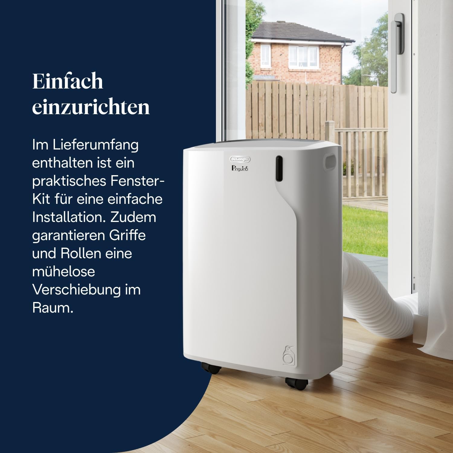De'Longhi Pinguino - 3-in-1 Mobiles Klimagerät, für Räume bis 27 m², mit Luftentfeuchter & Ventilator, 9400 BTU, Leiser Betrieb, Fernbedienung, 24h-Timer, Energieeffizienzklasse A (PACEM82)