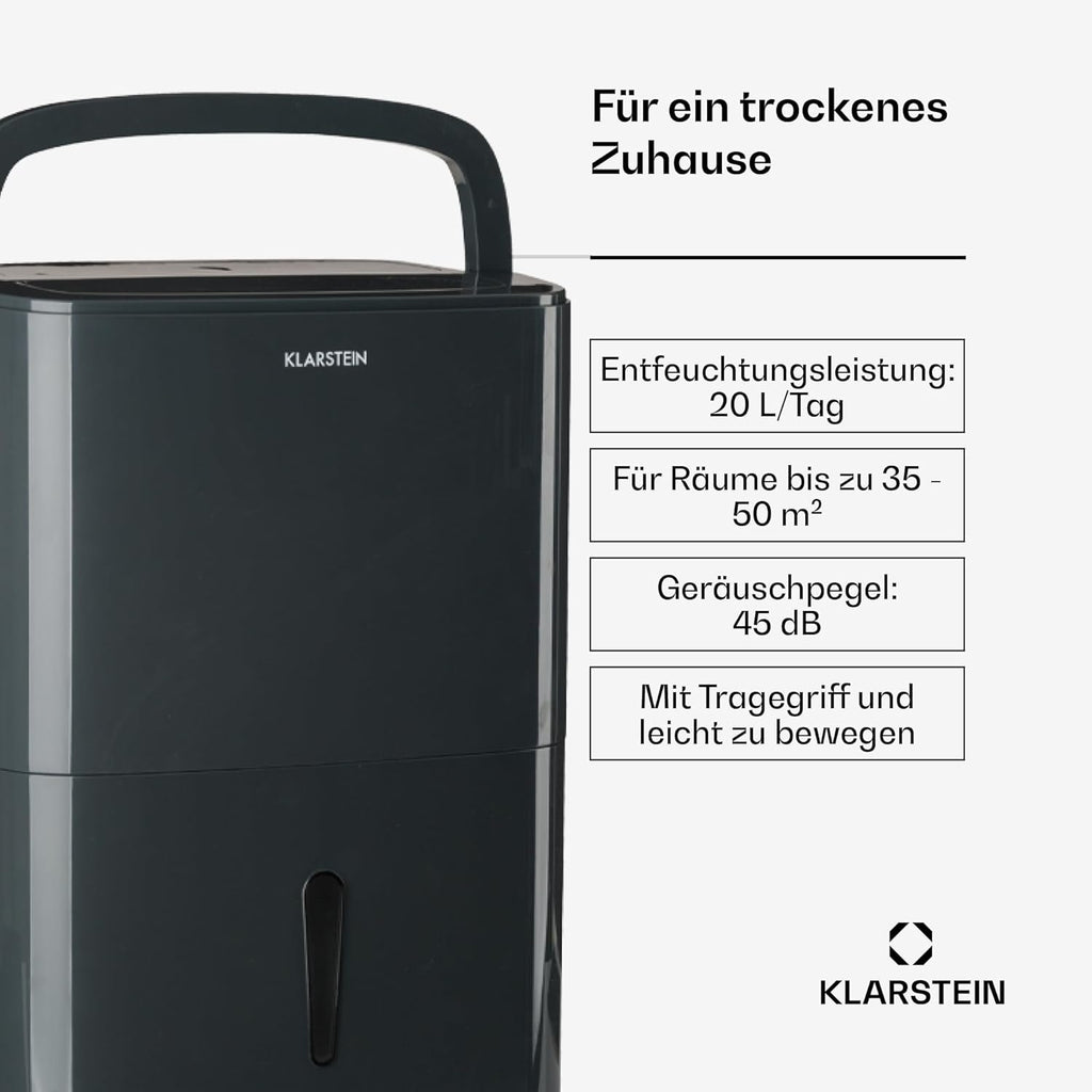 Klarstein Luftentfeuchter & Luftreiniger Elektrisch, 20 L Raumentfeuchter Klein für Wohnung Schlafzimmer Badezimmer Keller, Effizienter Bad/Raum Entfeuchter, Elektrischer & Kleiner Luftentfeuchter