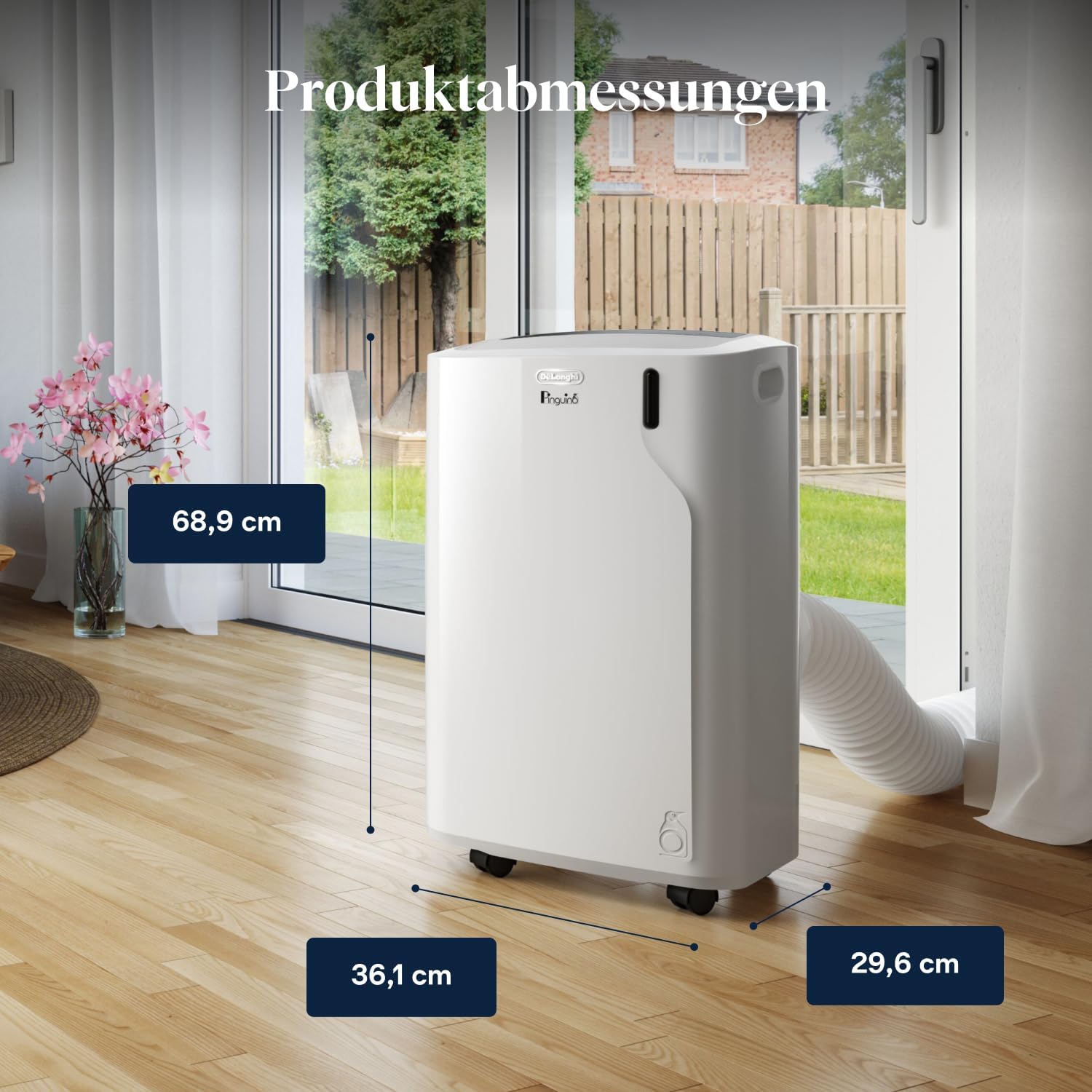 De'Longhi Pinguino - 3-in-1 Mobiles Klimagerät, für Räume bis 27 m², mit Luftentfeuchter & Ventilator, 9400 BTU, Leiser Betrieb, Fernbedienung, 24h-Timer, Energieeffizienzklasse A (PACEM82)