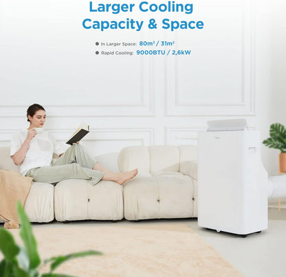 Midea Mobiles Klimagerät Silent Cool 26 Pro WF, 3-in-1 Klimaanlage mit Abluftschlauch, Kühlen&Entfeuchten&Ventilieren, 9000 BTU, 2.6kW, für Räume ca. 80m³(32㎡), EEK A
