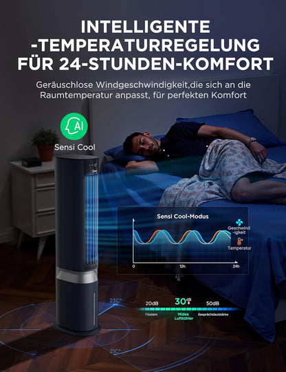 Midea Sensicool Luftkühler mit 7L Wasserkühlung | Mobile Klimaanlage ohne Abluftschlauch | Ventilator mit Wasserkühlung | 2000m³/h Verdunstungskühler, 6 Geschwindigkeiten, Touch-Display (Blau)