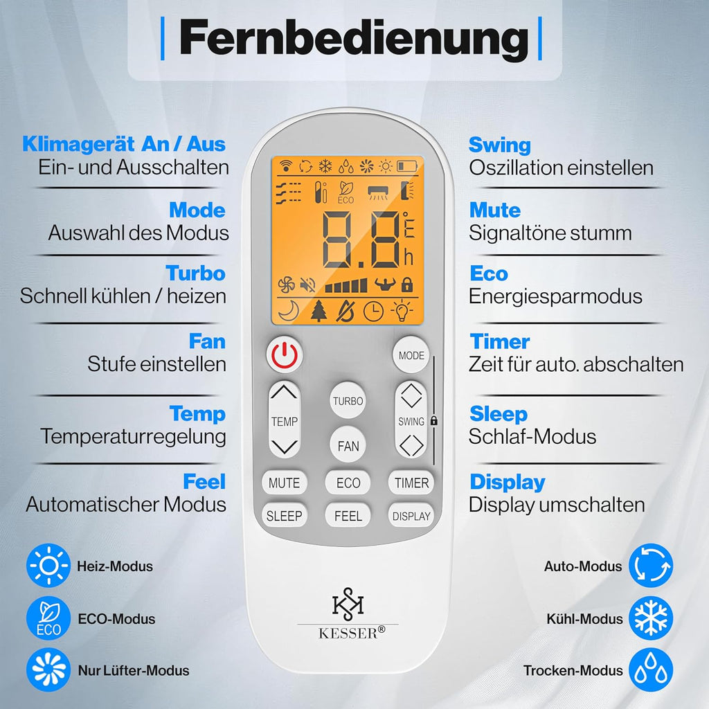 KESSER® Klimaanlage Set Split, WiFi/App Funktion Klimagerät, Kühlen A++/Heizen A+, 9000 BTU/h (2.600W) sehr leise, Kältemittel R32, Fernbedienung, Timerfunktion, Montagematerial, Weiß