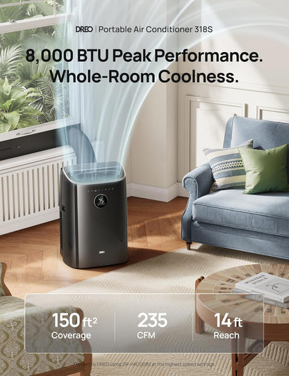 Dreo Portable Air Conditioners with APP/Voice/Remote Control, AC Unit for Bedroom, 24h Timer with Fan & Dehumidifier, Smart Air Conditioner for Indoors, Room, Office, Includes AC Unit Window Kit