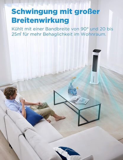 Midea Silent Air Cooler Pro 4-in-1 Mobile Klimaanlage Leiser:Luftkühler,Turmgebläse,Luftbefeuchter und Luftreiniger,mit Fernbedienung,5L Wassertank,355m³/h Luftdurchsatz,55W,LED-Display,Timer,Weiß