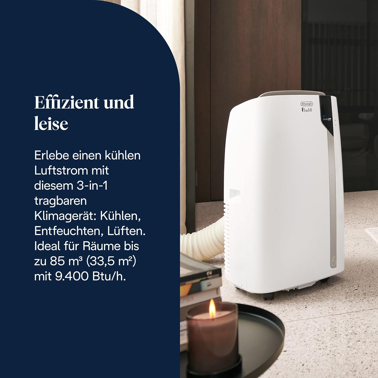 De'Longhi Pinguino Extreme - Mobiles Klimagerät, für Räume bis 33,5 m², mit Luftentfeuchter & Ventilator, 8900 BTU, Leiser Betrieb, Eco-Real-Feel, 24h-Timer, Energieeffizienzklasse A+ (PACEX93)